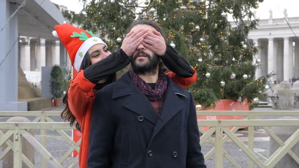 Happy Funny Young Lovers Playing, Hugging in The City alt