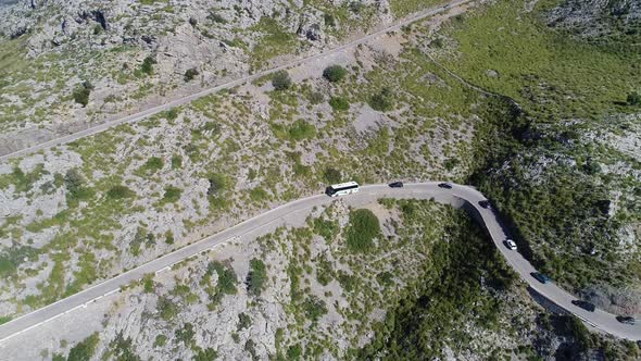 Aerial View Winding Serpentine Road at Mallorca Isle