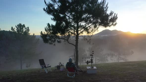 Panoramic view, foggy morning, and amazing clouds sky alt