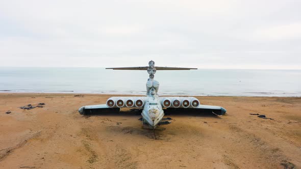 Soviet Military Aircraftekranoplan Lun on the Coast of the Caspian Sea alt