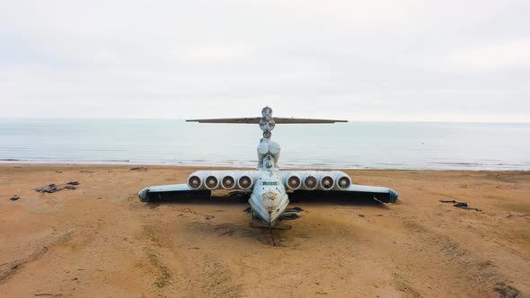 Soviet Military Aircraftekranoplan Lun on the Coast of the Caspian Sea