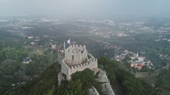 Aerial View of Moorish Castle Sintra Portugal alt