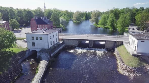 Idyllic Drone Shot of the River in the City of Poltsamaa in Estonia