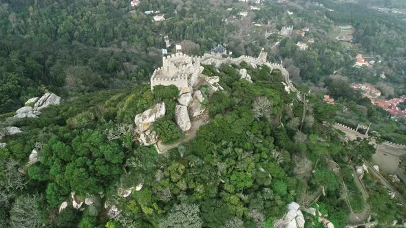 Aerial View of Moorish Castle Sintra Portugal alt