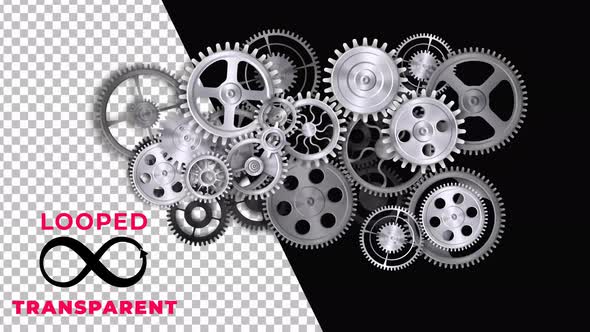 Gears Loop Animation With Alpha Channel 4K