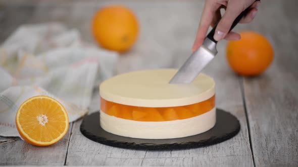 Orange Mousse Cake with Jelly and Orange Slices