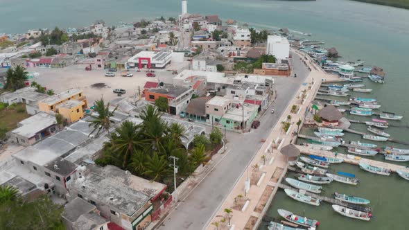 Aerial View of Rural Coastal Town with Square alt