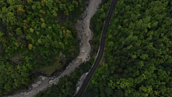 Aerial view of the mountains forest. alt