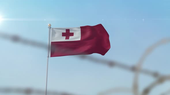 Tonga Flag Behind Border alt
