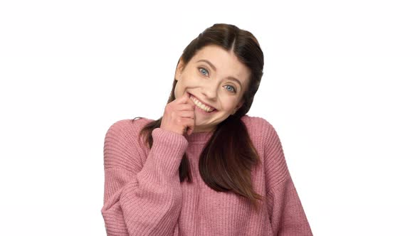 Horizontal Portrait of Caucasian Mature Woman in Casual Outfit Shrugging and Expressing Oops Sorry alt