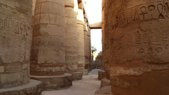 Columns in Karnak Temple with Ancient Egypt Hieroglyphics alt