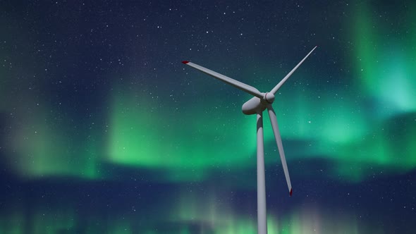 Wind Turbine And Aurora Borealis
