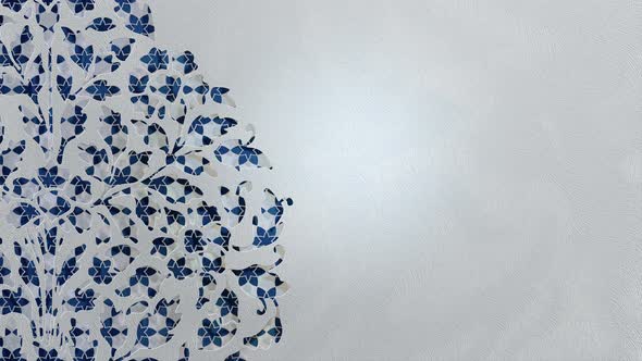 Arabic Islamic Horizontal Blue and White Floral Paper Cut Silhouette Star Pattern Loop Background