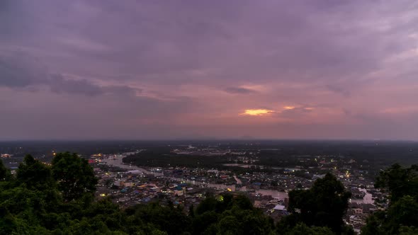 Pak Nam Chumphon town, fisherman village, from Khao Matsee scenic viewpoint - Time Lapse