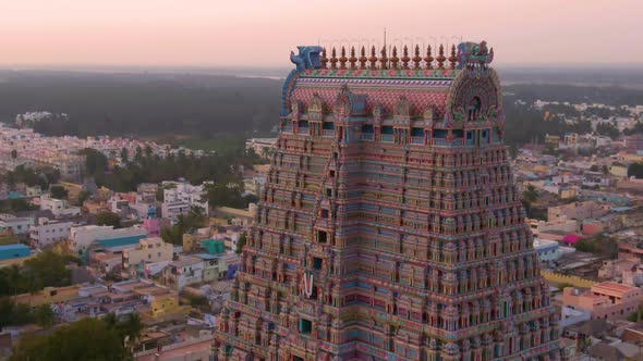 South India "Gopuram" at Srirangam Trichi, India, 4k aerial  alt