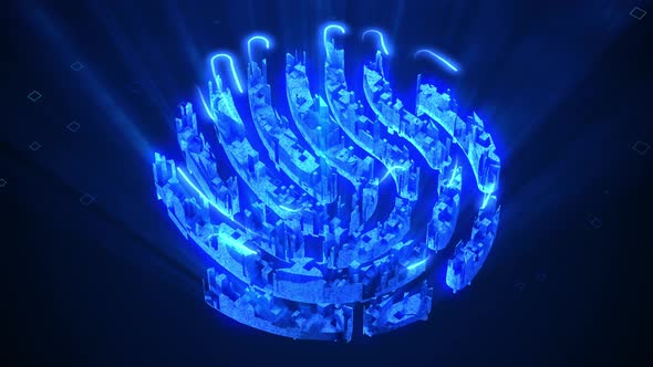 Futuristic Glowing City Shaped Like a Fingerprint 