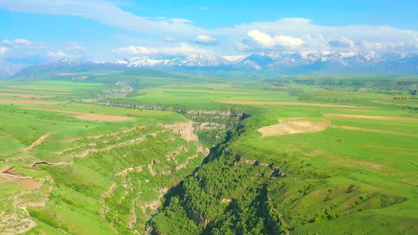 Aerial View on Aksu River Canyon on AksuJabagly Natural Reserve in Alatau Mountains Central Asia alt