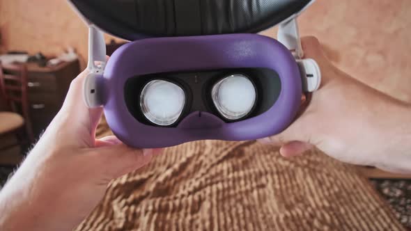 Pov Of Putting On Vr Glasses Virtual Reality In The Bedroom Stock Footage