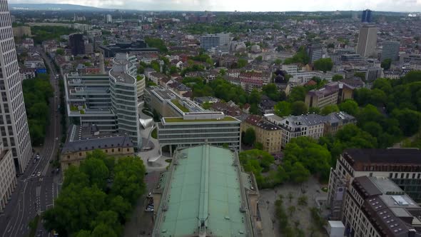 AERIAL: Opera House in Frankfurt Am Main, Germany From Above  alt