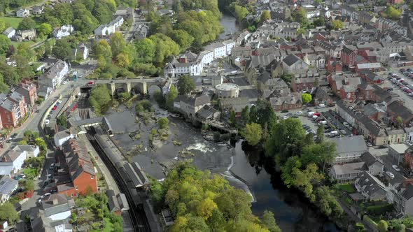 Aerial Flight Over Llangollen a Town in North East Wales Aerial View alt