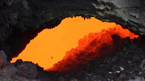 Eruption Volcano on Kamchatka Peninsula - Lava Flow of Active Tolbachik Volcano