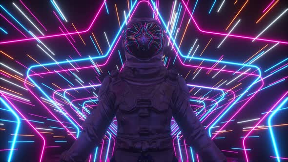 An Endless Neon Tunnel of Stars Moves Along the Astronaut alt