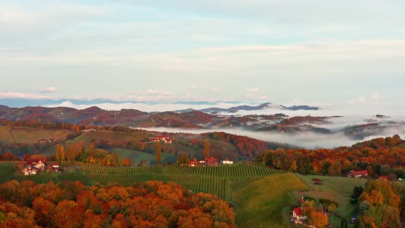 Scenic Aerial Views of South Styria in Austria on Autumn Morning alt