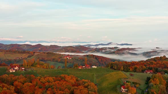 Scenic Aerial Views of South Styria in Austria on Autumn Morning