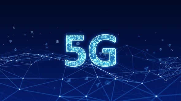 Blue digital 5G logo with line connection and futuristic technology ...