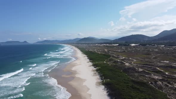 Aerial View of Desert White Sand Beach and Mangrove with Hills