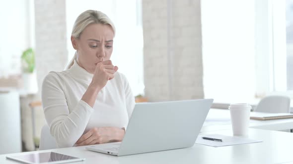 Sick Young Businesswoman Having Coughing in Office alt