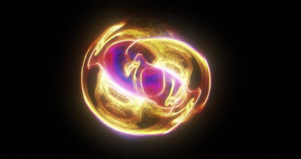 Abstract sphere with glowing luminous swirling energy in motion.