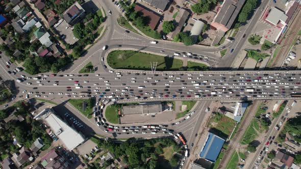 Transport Aerials  Top Down View of Freeway Busy City Rush Hour Heavy Traffic Jam Highway Bridge alt