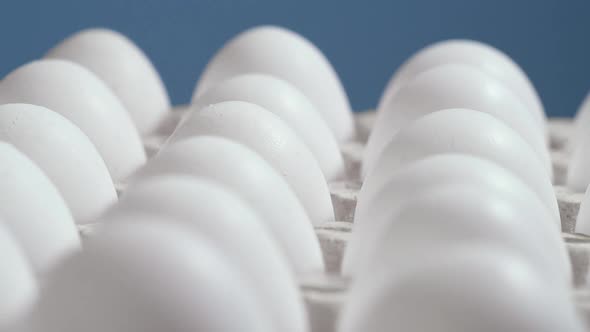 Chicken Eggs in a Cardboard Box Rotation Shot Chicken White Fresh Raw Eggs in an Egg Container alt