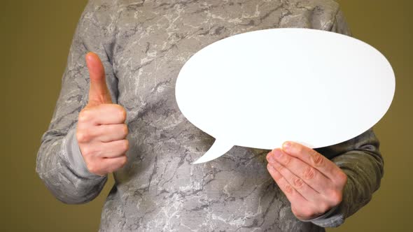 Man Holding White Talk Cloud and Show Thumbs Up