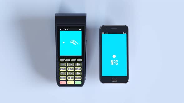 Wireless payment from smartphone application to payment terminal. NFC. 4KHD
