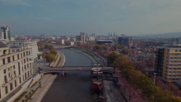 Aerial view of the cityscape of Skopje, the capital city in North Macedonia alt