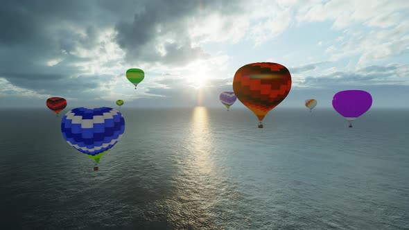 Hot Air Balloon Over The Sea