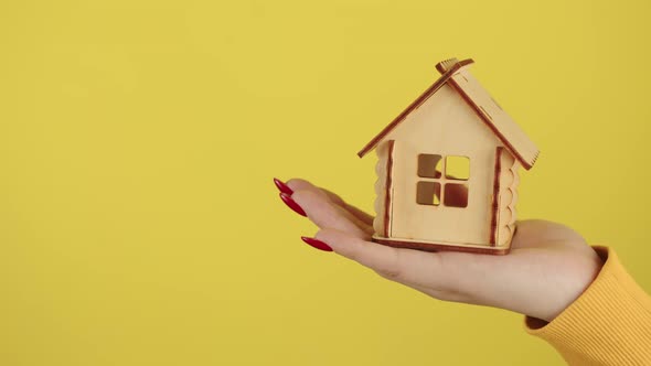 Young Woman's Hand with Small Wooden House alt