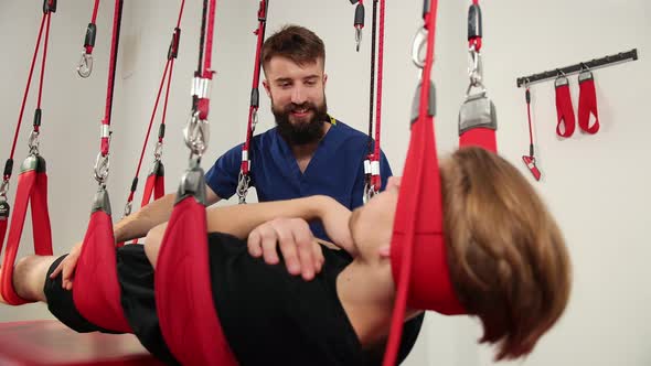 Patient Having Chiropractic Back Adjustment Physiotherapy Treatment alt