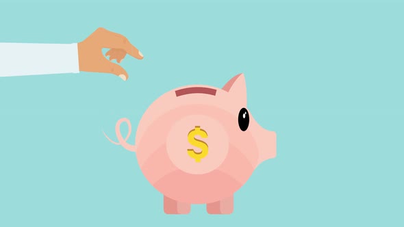 Man saving money inside a cute piggy bank 4K footage