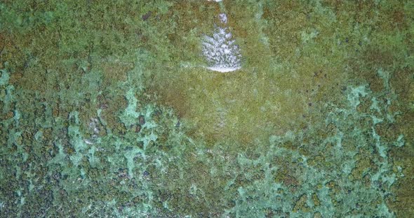 Beautiful flying tourism shot of a sandy white paradise beach and aqua blue ocean background alt