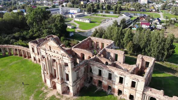 Ruins of Old Ancient Castle Building in Europe Shot From Drone Above Aerial Archaelogy