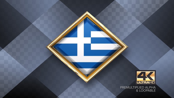 Greek Flag Rotating Badge 4K Looping with Transparent Background