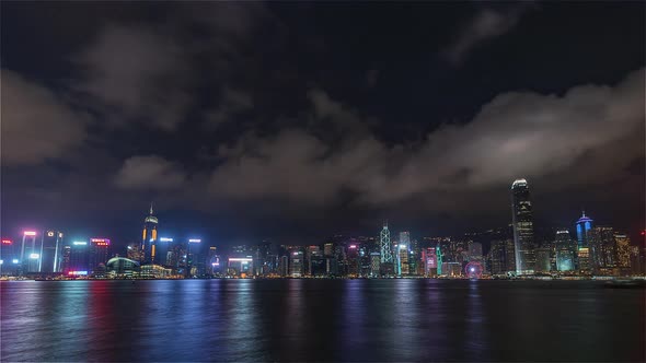Hong Kong, China | Wide angle view of the Skyline at night alt