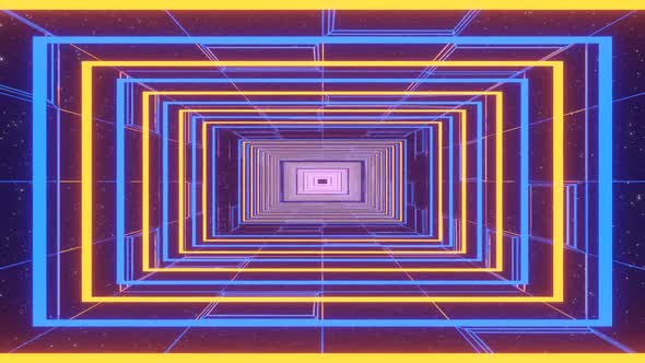 Vj abstract neon wireframed sci-fi corridor. 3d neon light animation tunnel.
