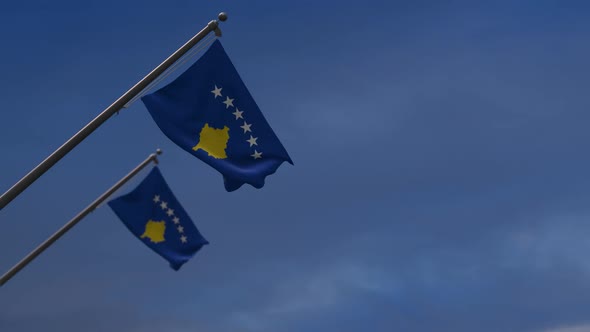 Kosovo Flags In The Blue Sky - 2K