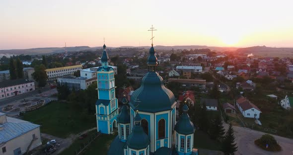 Panoramic Aerial Drone View of Small Town