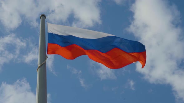 The Flag of the Russian Federation Fluttering in the Wind
