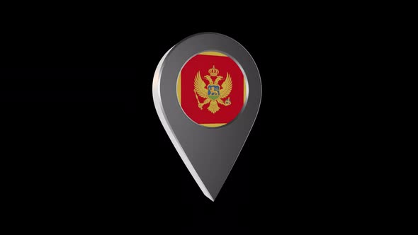 3d Animation Map Navigation Pointer With Montenegro Flag With Alpha Channel  - 2K alt